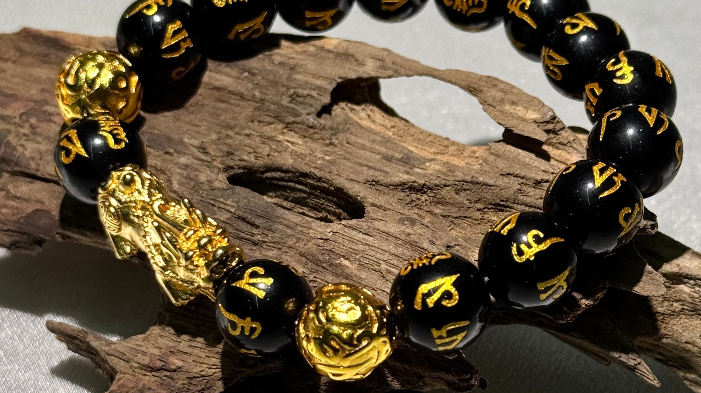 Tibetan Black Obsidian Pixiu Chakra Bracelet