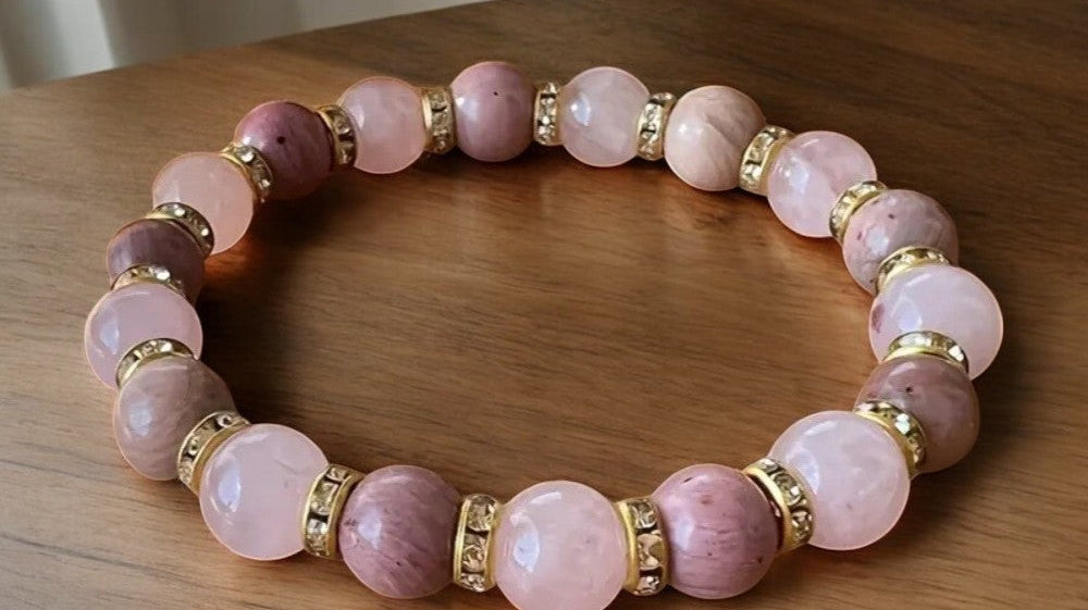 Rose Quartz Rhodonite Heart Chakra Bracelet