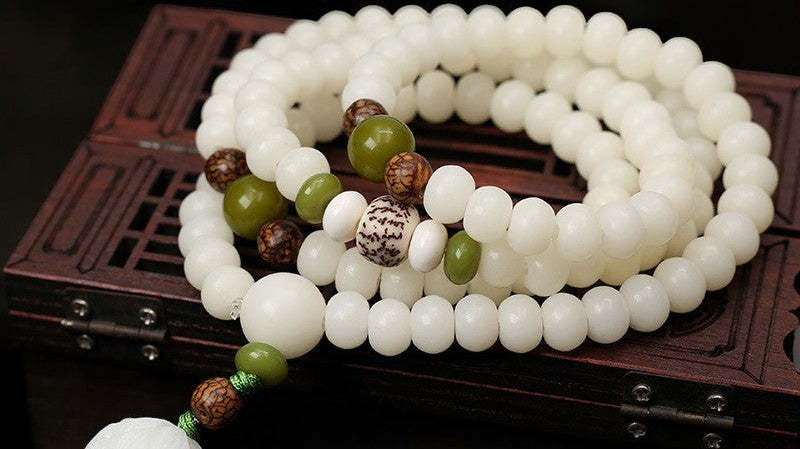 White Jade Bodhi Lotus Mala Beads Necklace Bracelet