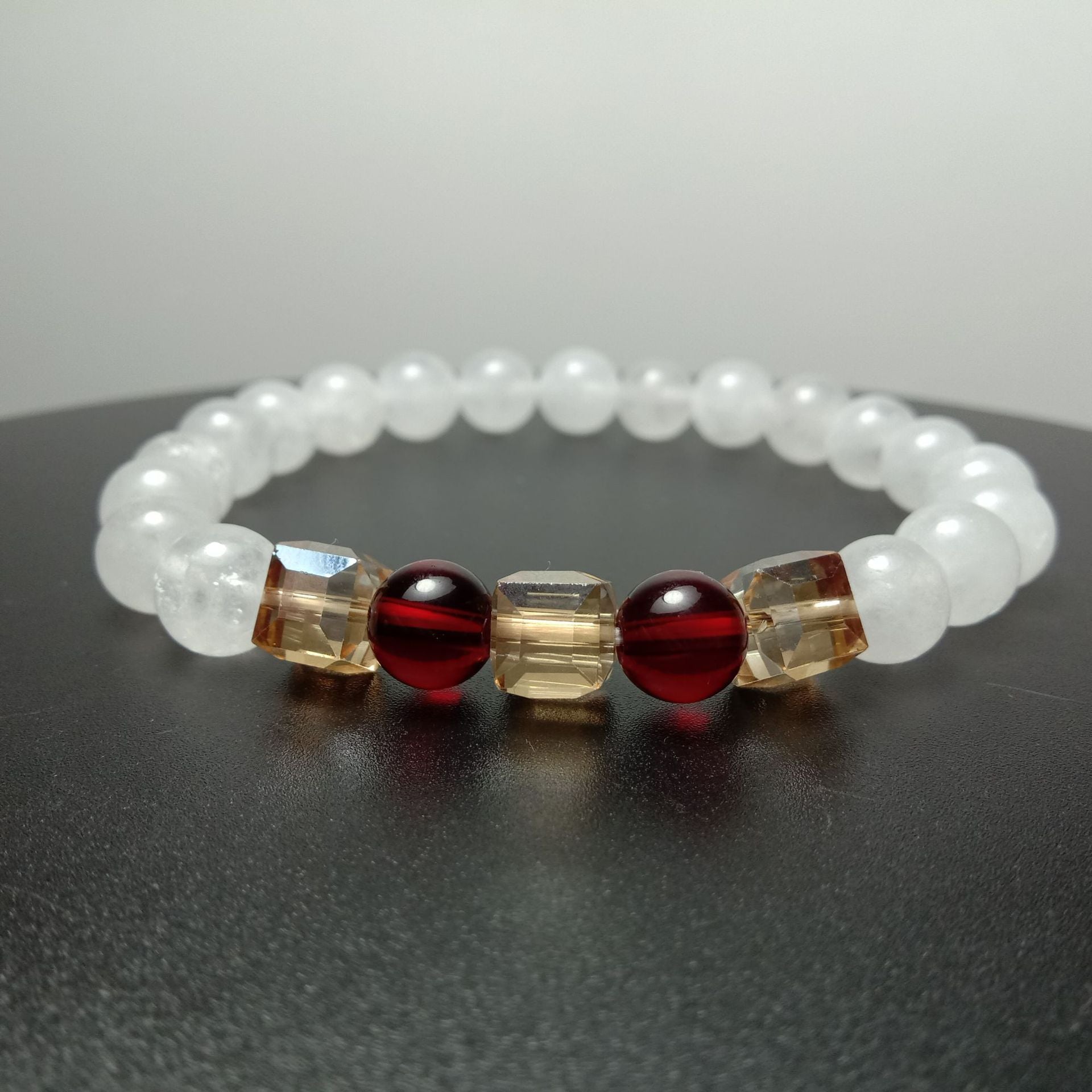 White Chalcedony Garnet Geometric Citrine Bracelet