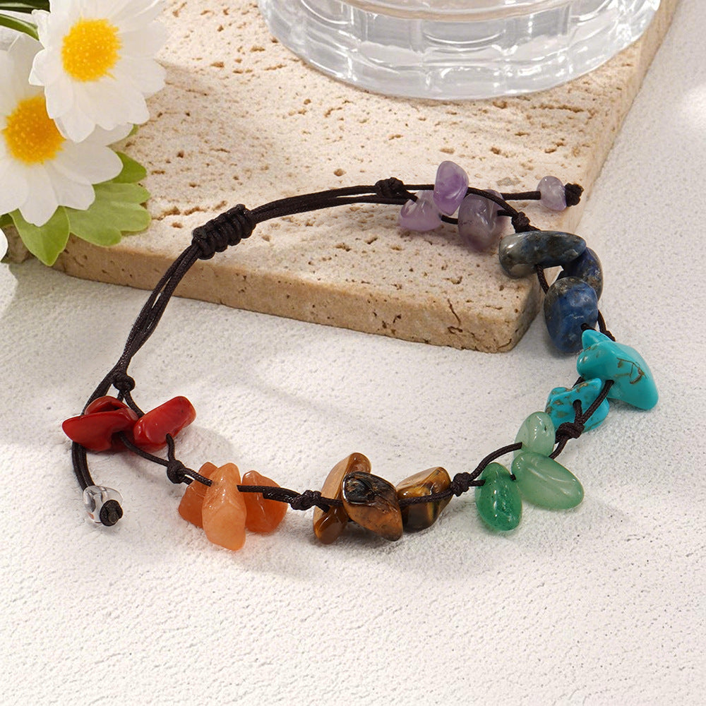 7 Chakra Raw Stone Cord Bracelet Minimal Spiritual Wellness Energy Balancing Everyday Wear Jewelry