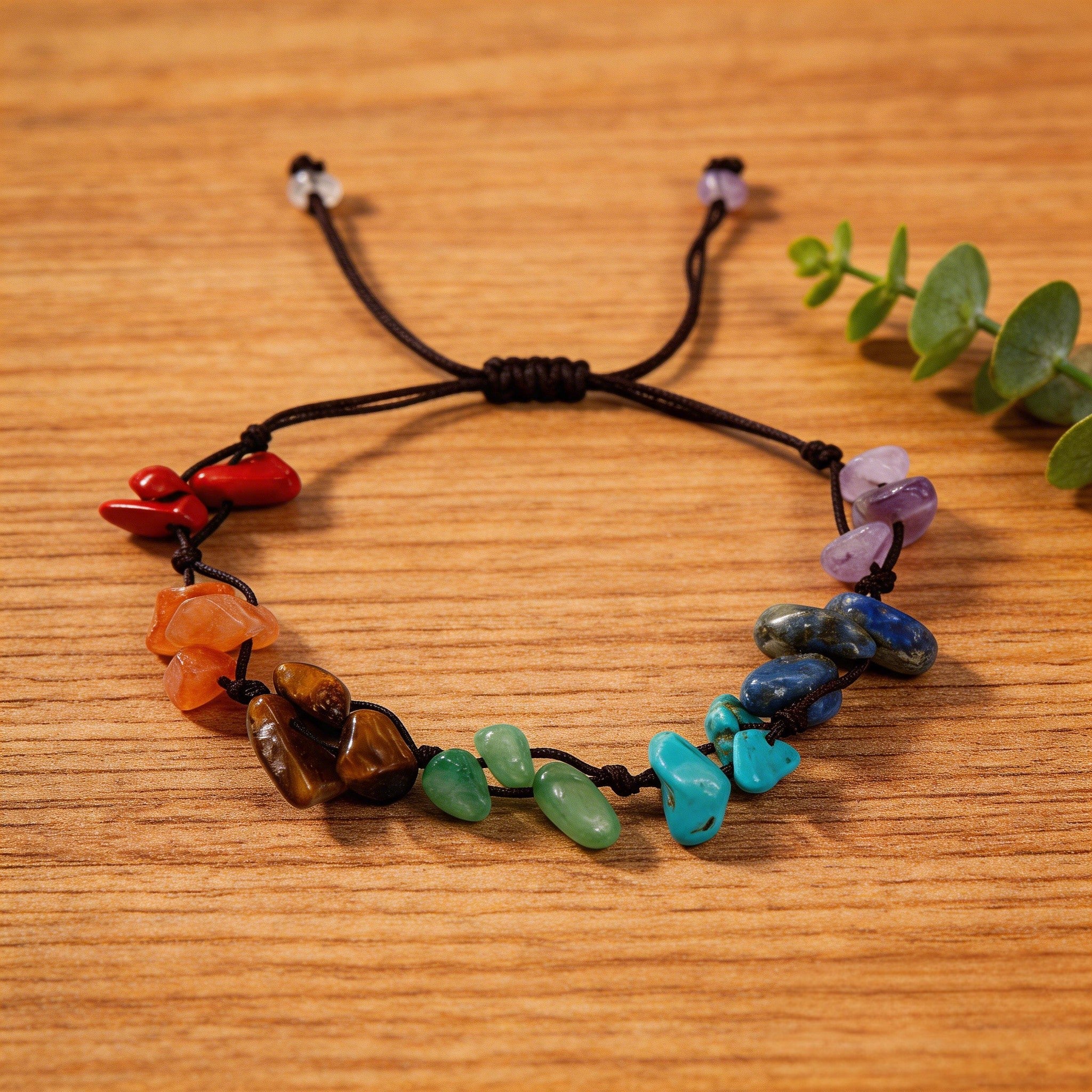 Adjustable Braided 7 Chakra Chip Bracelet Root to Crown Chakra Alignment Healing Crystal Jewelry