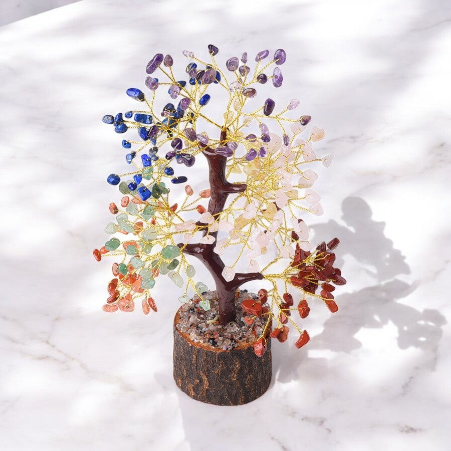 Feng Shui Chakra Gemstone Bonsai Tree White