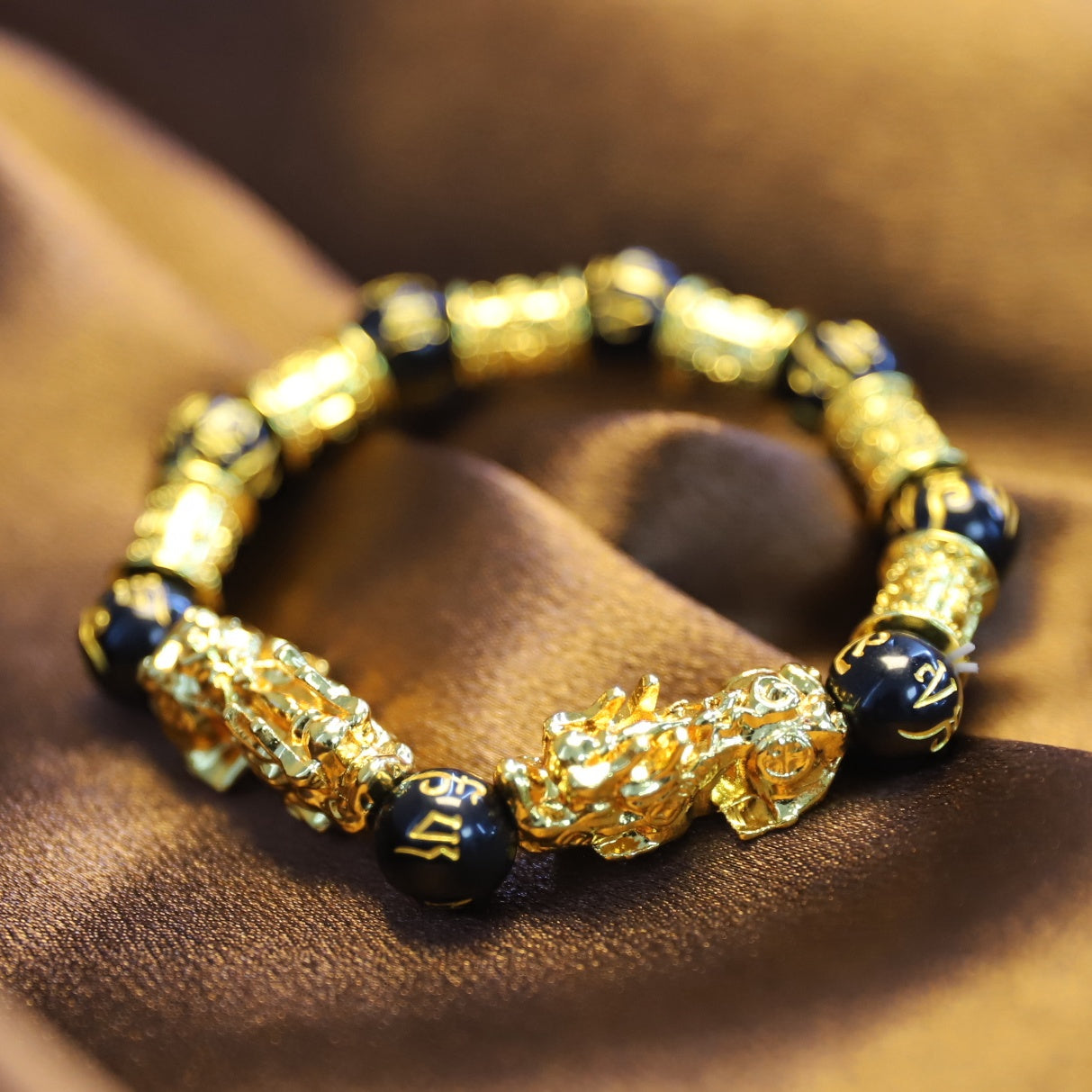 Feng Shui Double Pixiu Black Obsidian Bracelet7