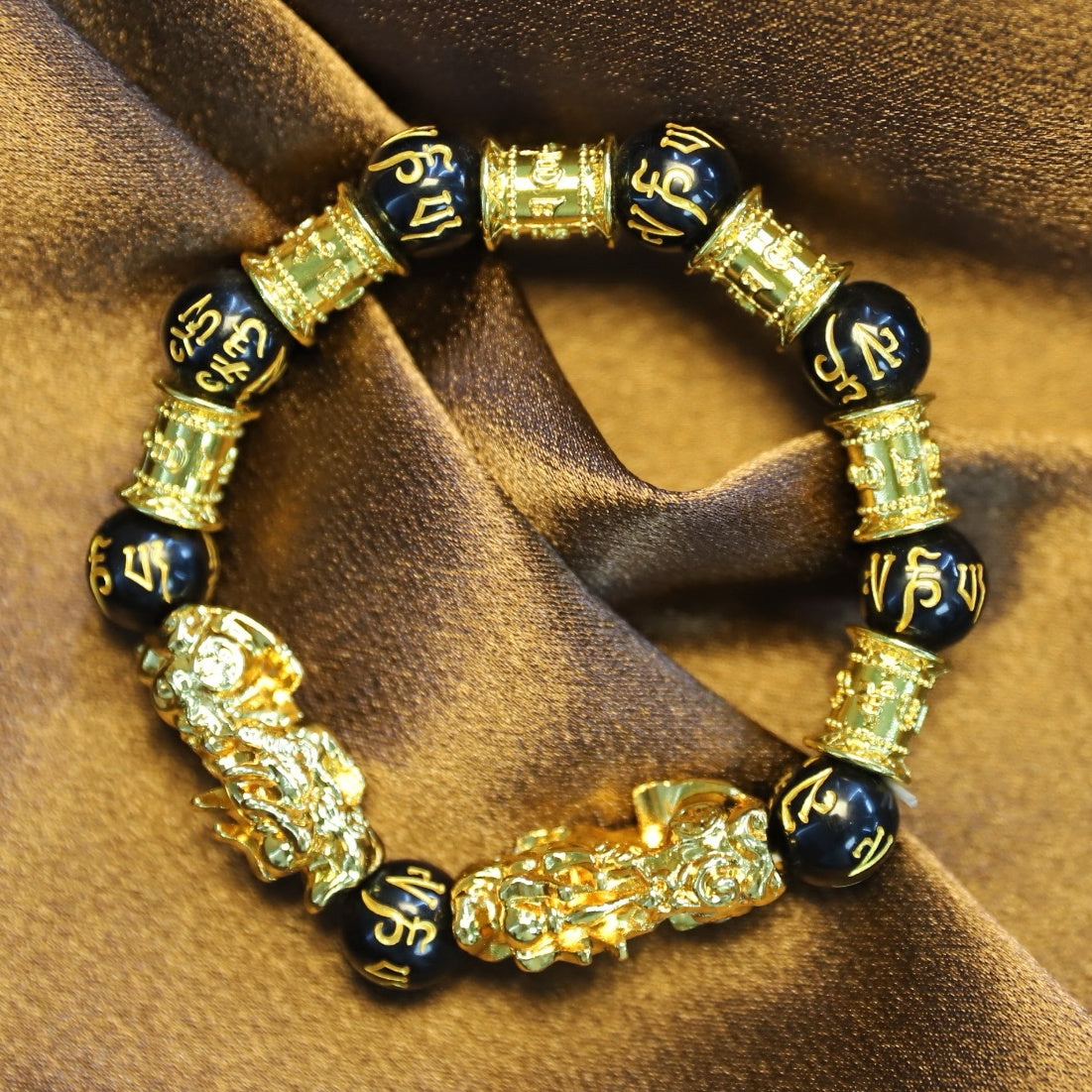 Feng Shui Double Pixiu Black Obsidian Bracelet9