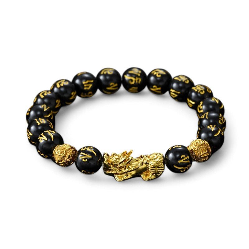 Feng Shui Pixiu Black Obsidian Bracelet white background