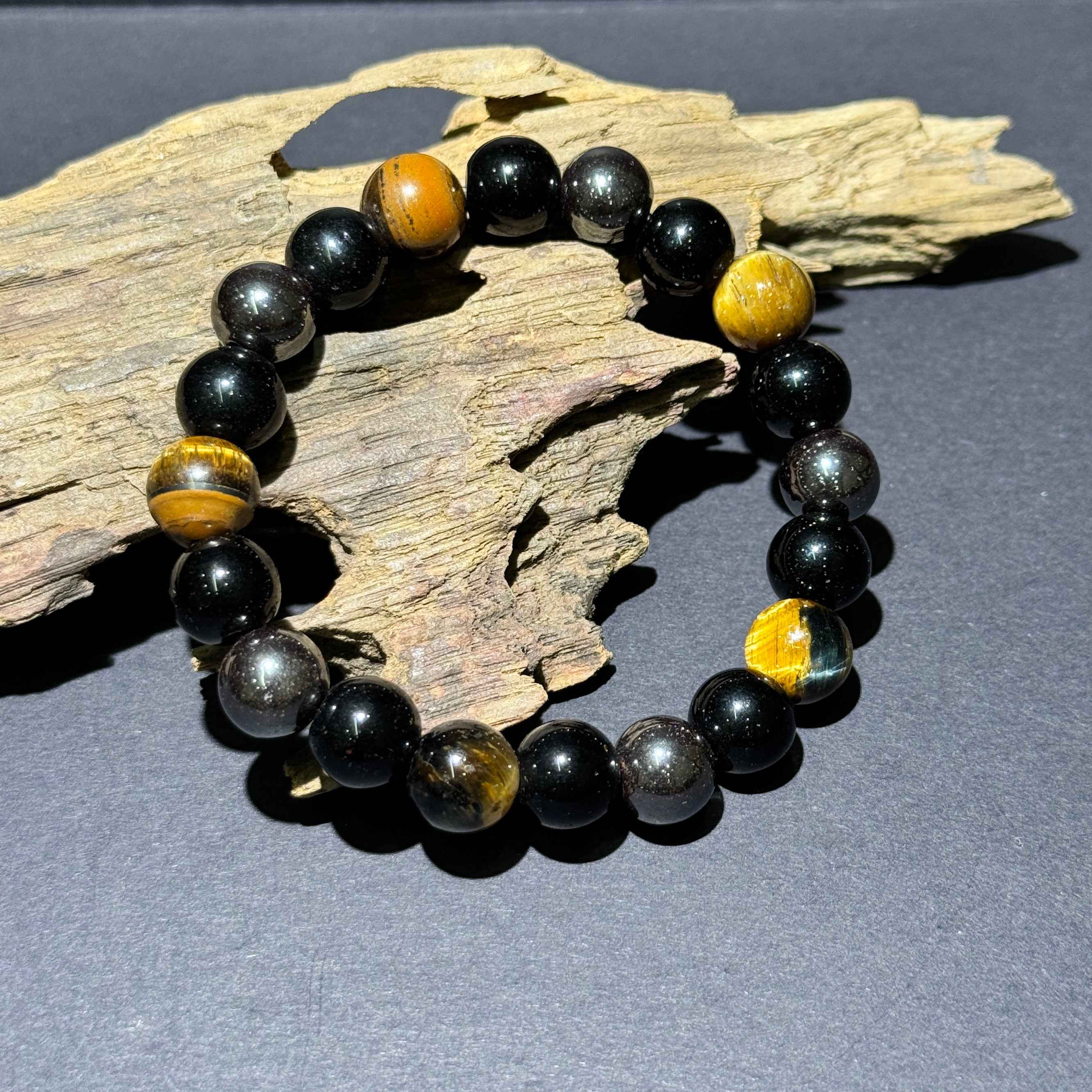 Feng Shui Tiger’s Eye Obsidian Hematite Protection Bracelet