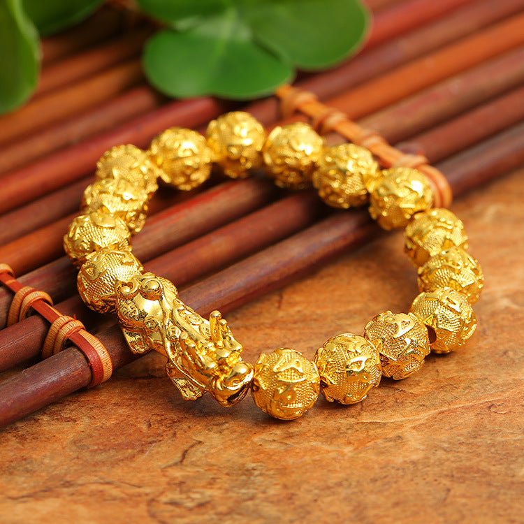 Gold Pixiu Wealth Mantra Bracelet