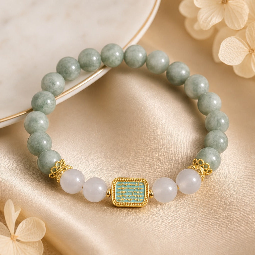 Light Green Jade Bracelet with Rose Quartz Detail Chakra Manifestation Spiritual Bracelet