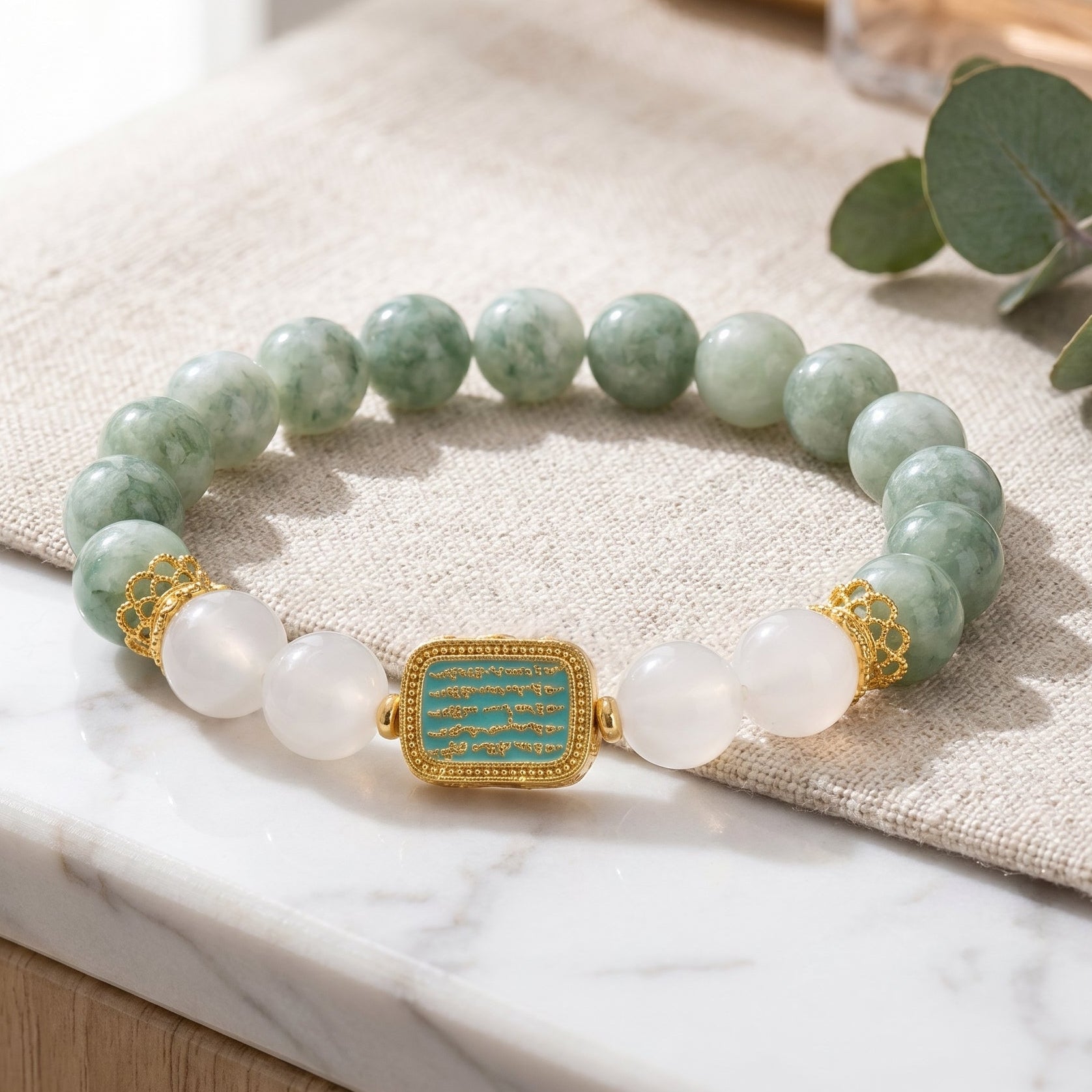 Boho Style Green Jade Accent Bracelet Healing Crystal Everyday Spiritual Jewelry