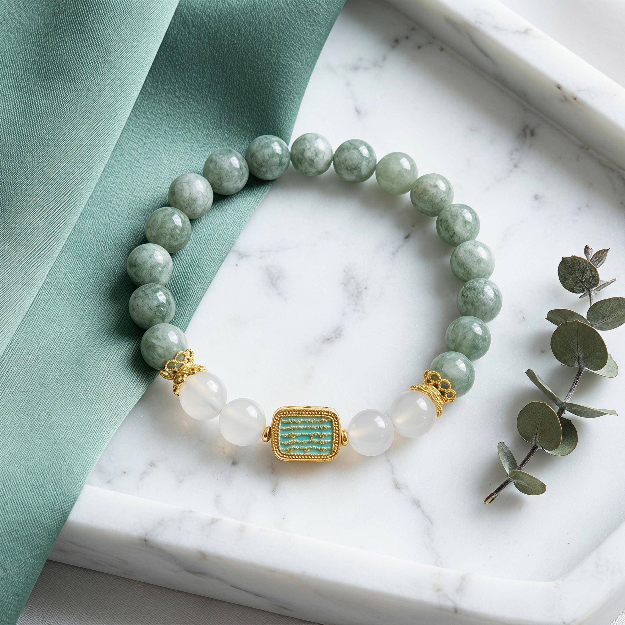 Natural Green Jade Bead Bracelet Earthy Grounding Energy Spiritual Aura Jewelry