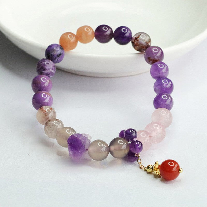 Multi-Amethyst & Agate Stone Pendant Bracelet