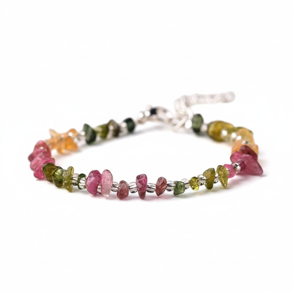 Multicolor Tourmaline Tiny Bead Braided Bracelet Chakra Alignment Dainty Spiritual Jewelry
