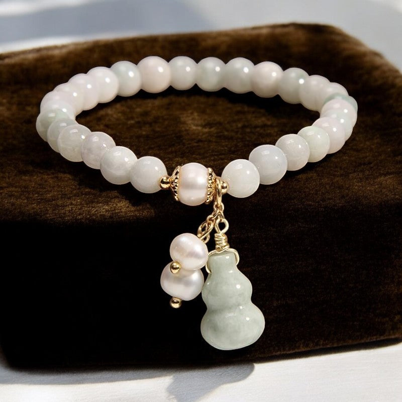 Natural Light Green Jade Pearl Gourd Bracelet 1