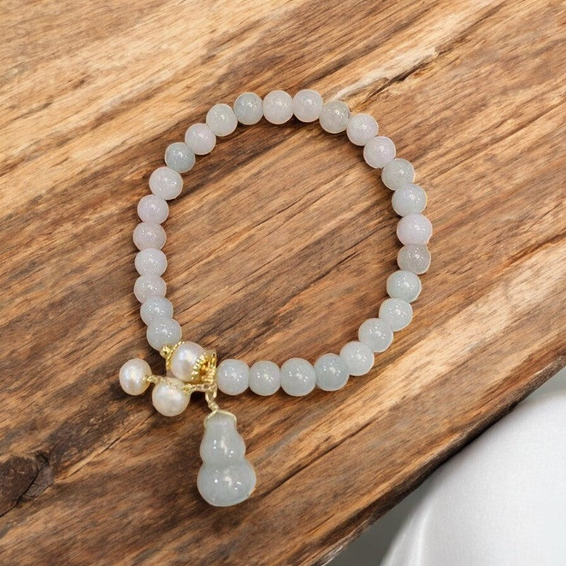 Natural Light Green Jade Pearl Gourd Bracelet 2