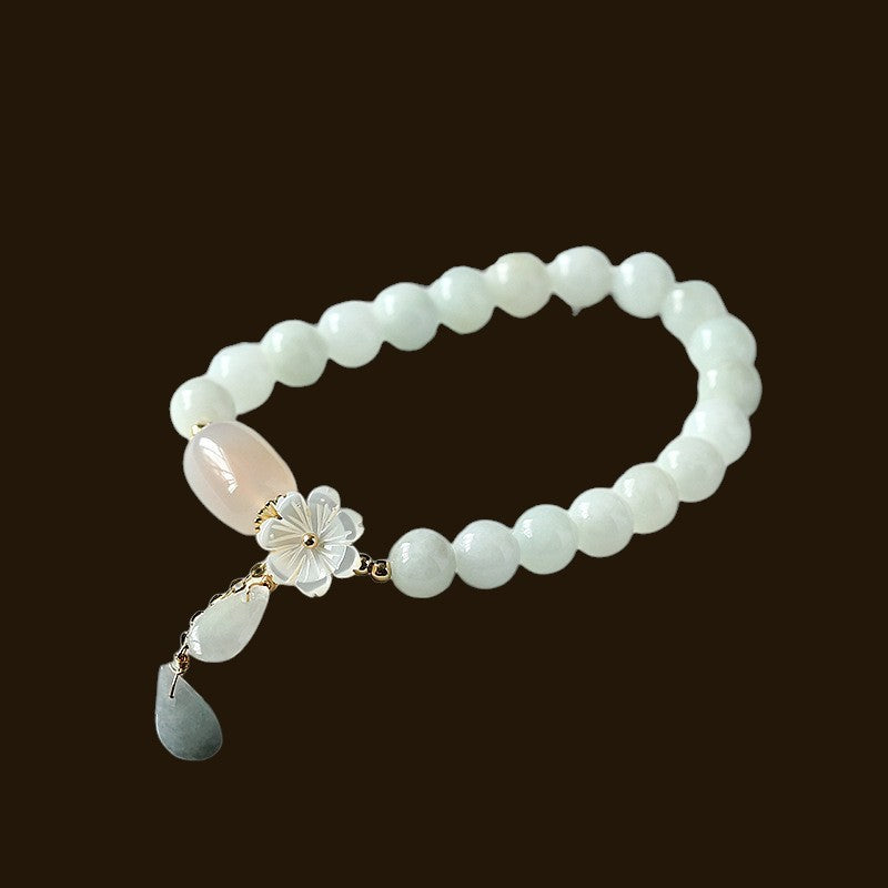 Natural White Jade Flower Pendant Luck Bracelet2