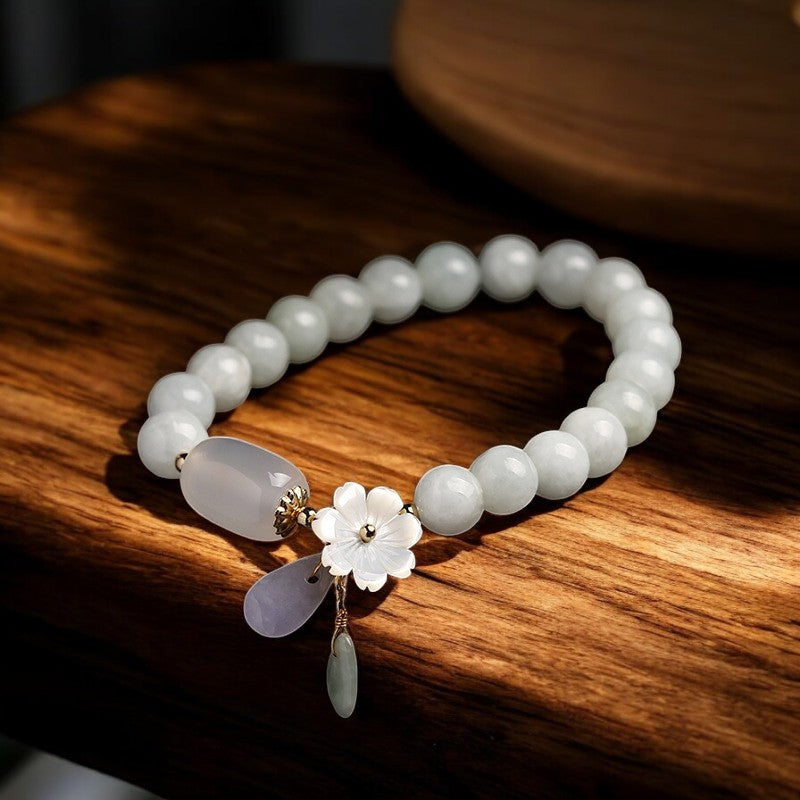 Natural White Jade Flower Pendant Luck Bracelet6