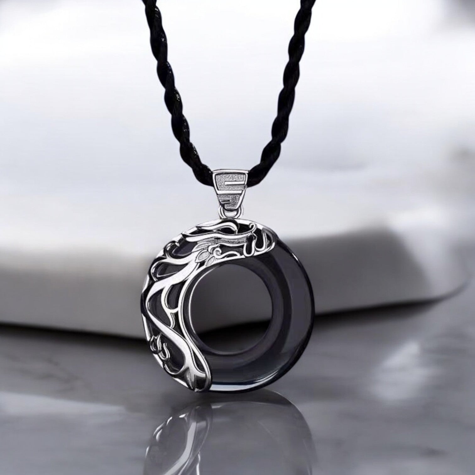 Obsidian Dragon Opal Phoenix Couple Necklace 2