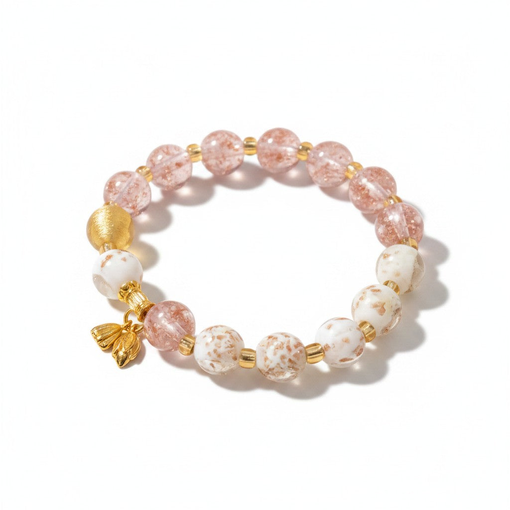 Rose Quartz Gold Accent Bracelet Heart Chakra Love Compassion Emotional Healing Beaded Bracelet