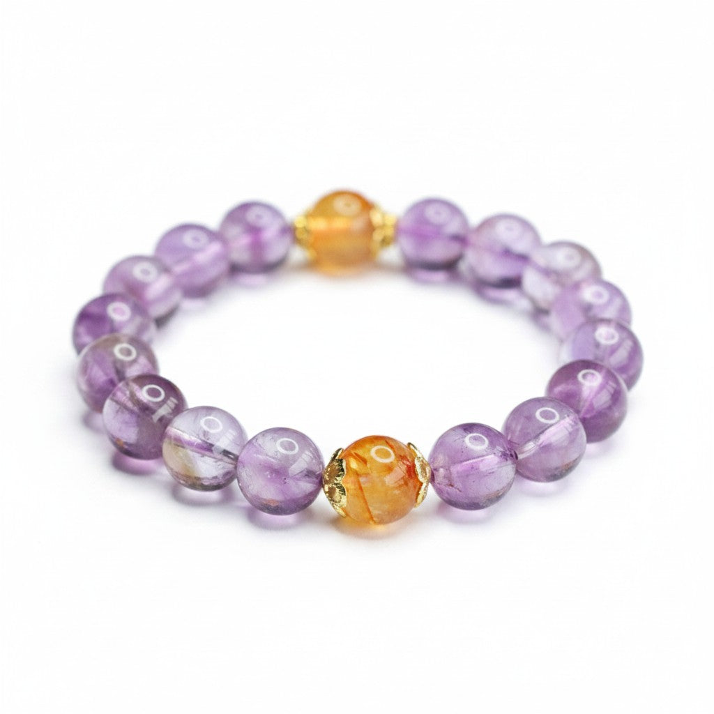 Amethyst Citrine Beaded Bracelet Crown Solar Plexus Chakra Calming Manifestation Crystal Jewelry