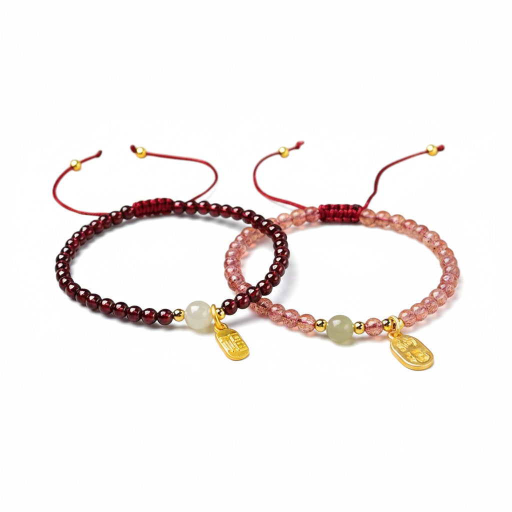 Two Pack Mixed Crystal Adjustable String Bracelets Chakra Alignment Stackable Spiritual Jewelry Set