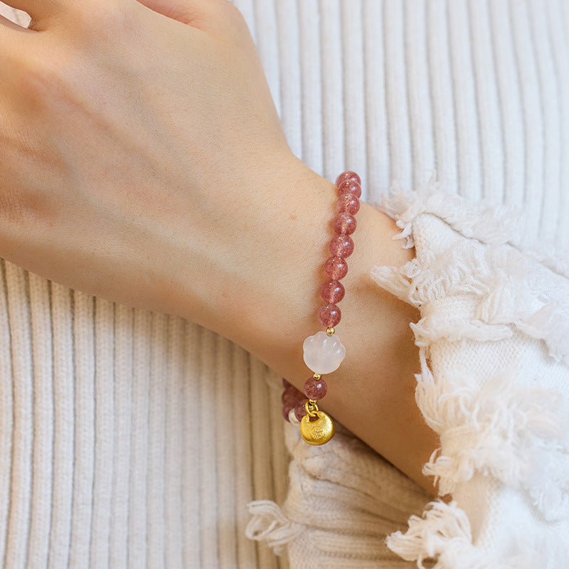 Love & Luck – Strawberry Quartz White Jade bead Bracelet