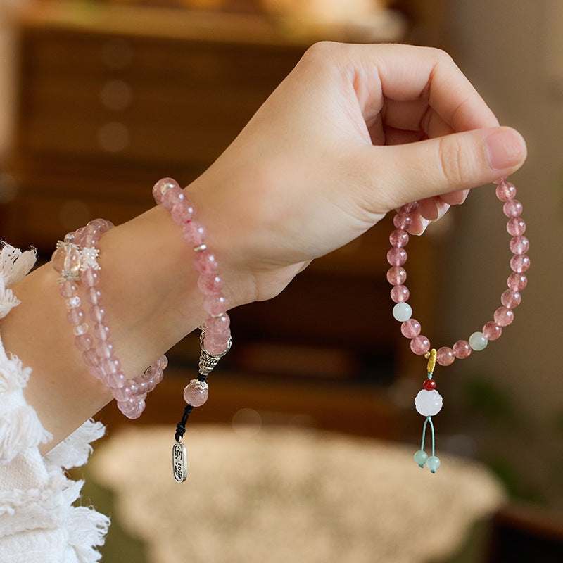 Love & Luck – Strawberry Quartz White Jade bead Bracelet