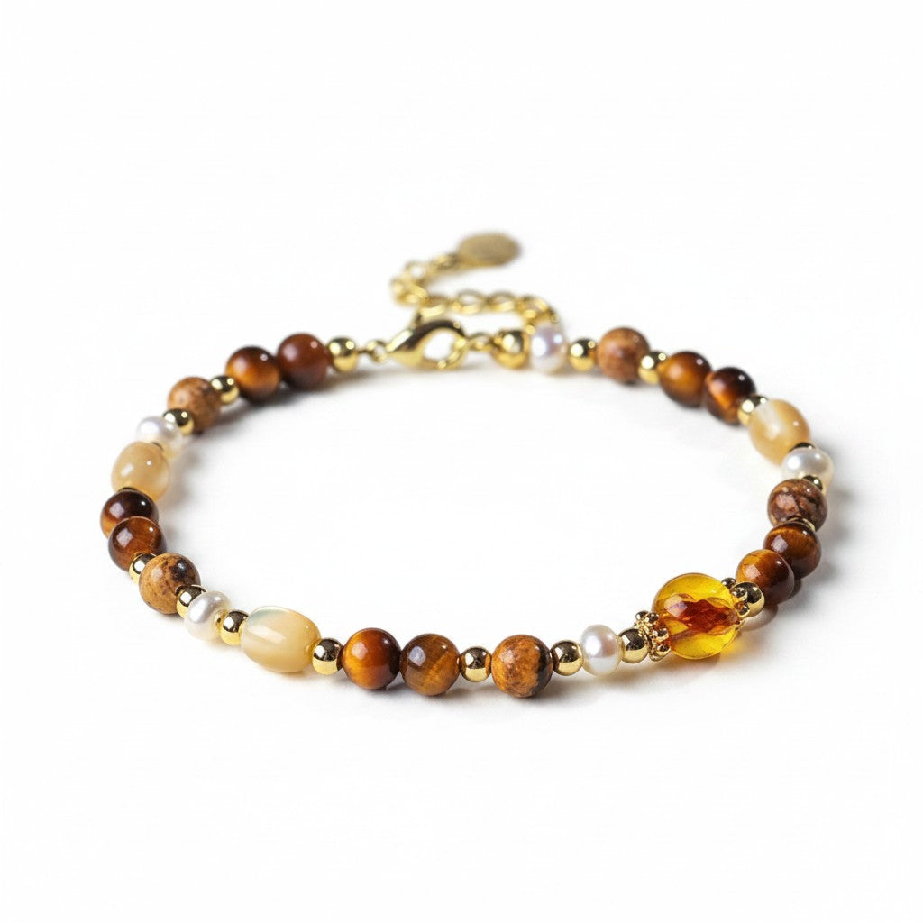 Tiger Eye Mixed Stone Bracelet Root Sacral Chakra Strength Protection Grounding Healing Crystal