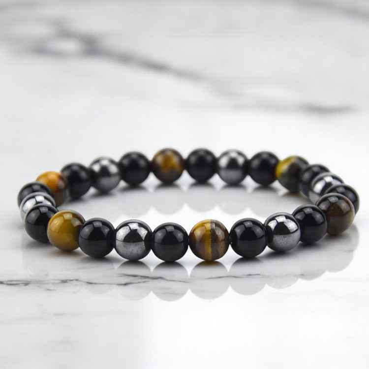 Feng Shui Tiger’s Eye Obsidian Hematite Protection Bracelet