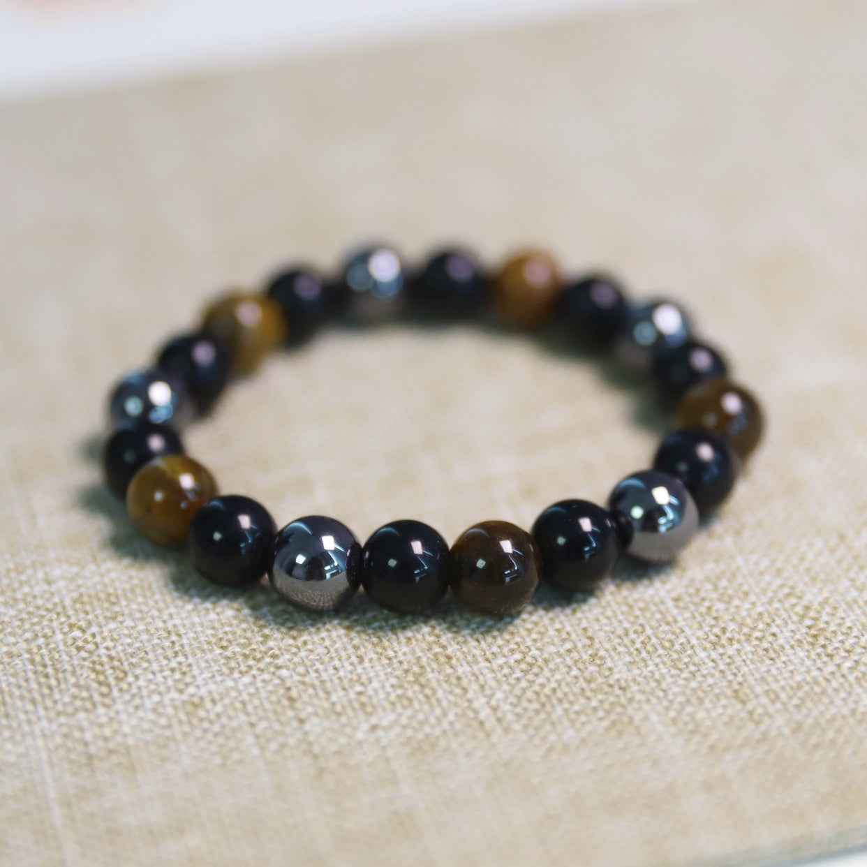 Feng Shui Tiger’s Eye Obsidian Hematite Protection Bracelet