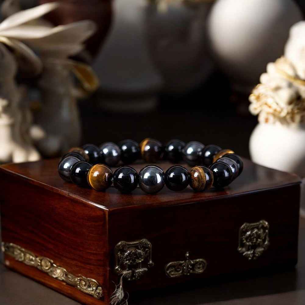 Feng Shui Tiger’s Eye Obsidian Hematite Protection Bracelet