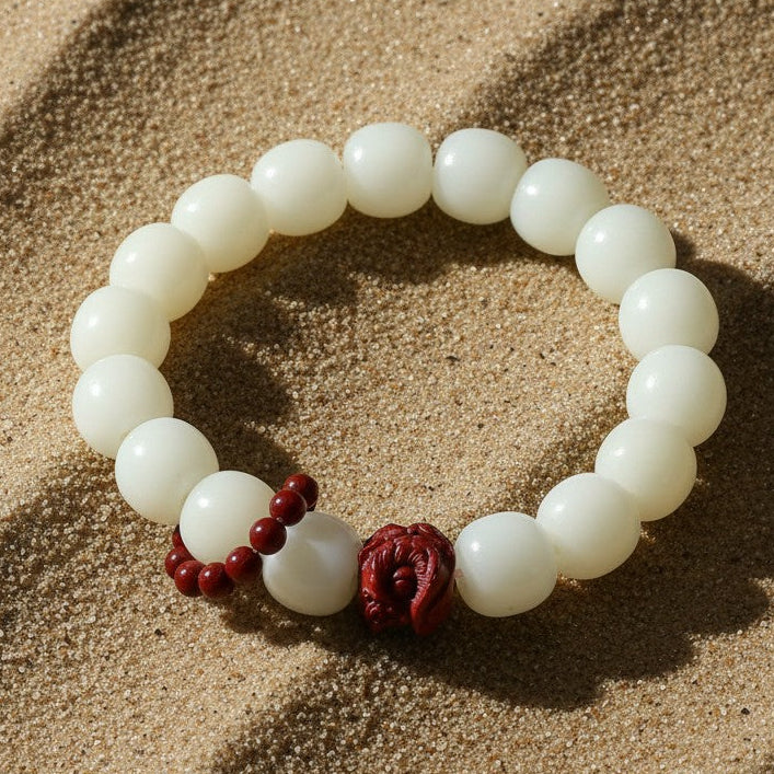 White Jade Beaded Bracelet Purifying Aura Chakra Balance Spiritual Wellness Accessory