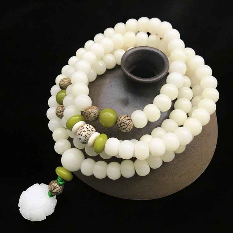 White Jade Bodhi Lotus Mala Harmony Necklace Bracelet