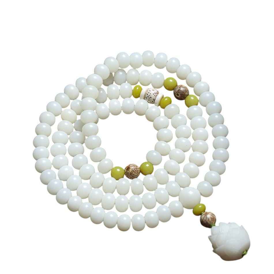 White Jade Bodhi Lotus Mala Harmony Necklace Bracelet