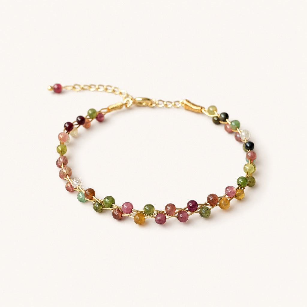 Mixed Tourmaline Tiny Bead Bracelet Chakra Alignment Multicolor Natural Stone Dainty Bracelet