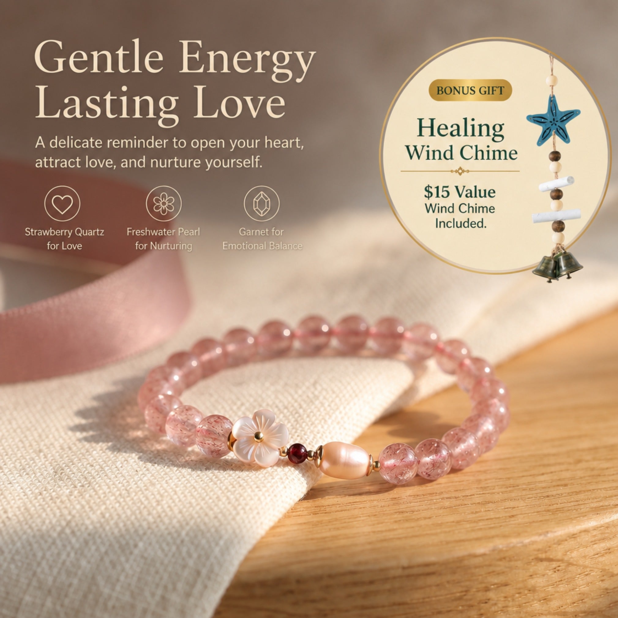 Rose Quartz Gentle Love Bracelet Heart Chakra Positive Energy Aura Cleansing Crystal Bracelet