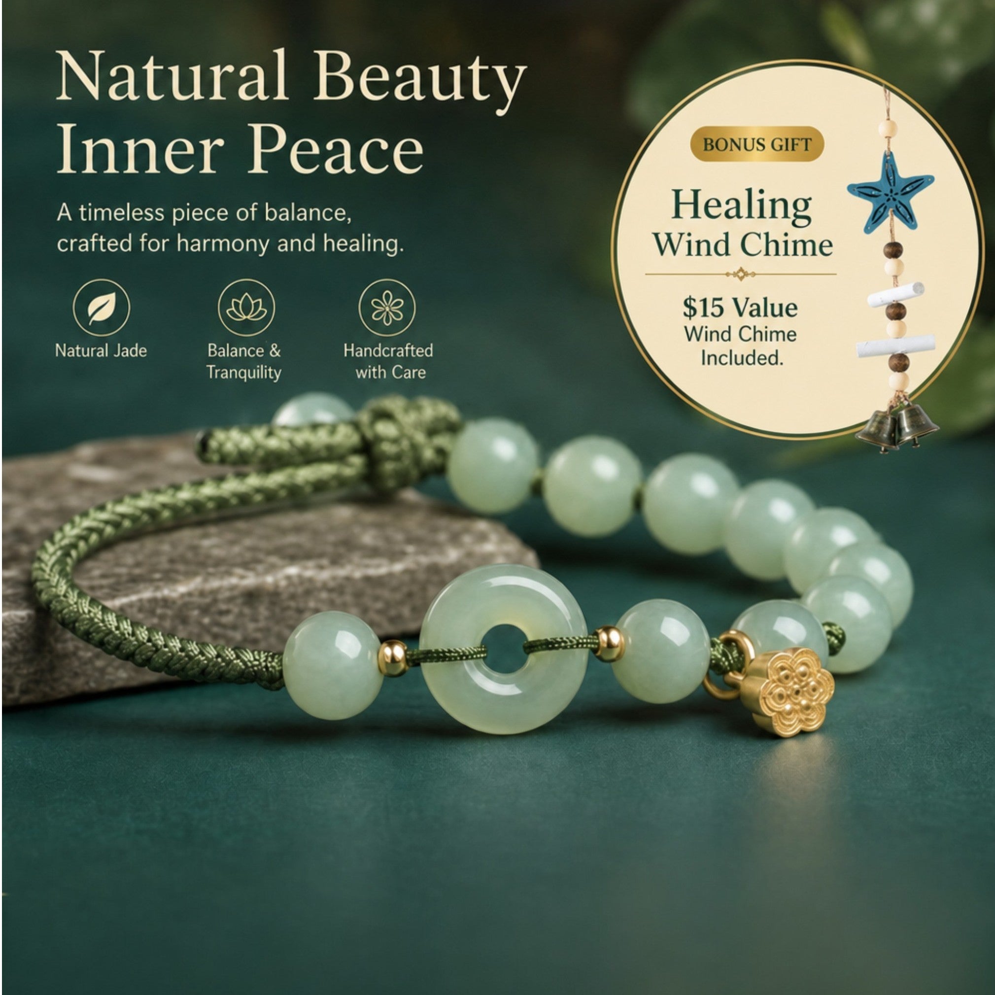 Green Jade Donut Double Wrap Bracelet Protection Good Fortune Chakra Healing Stone