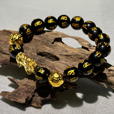 Tibetan Black Obsidian Pixiu Chakra Bracelet