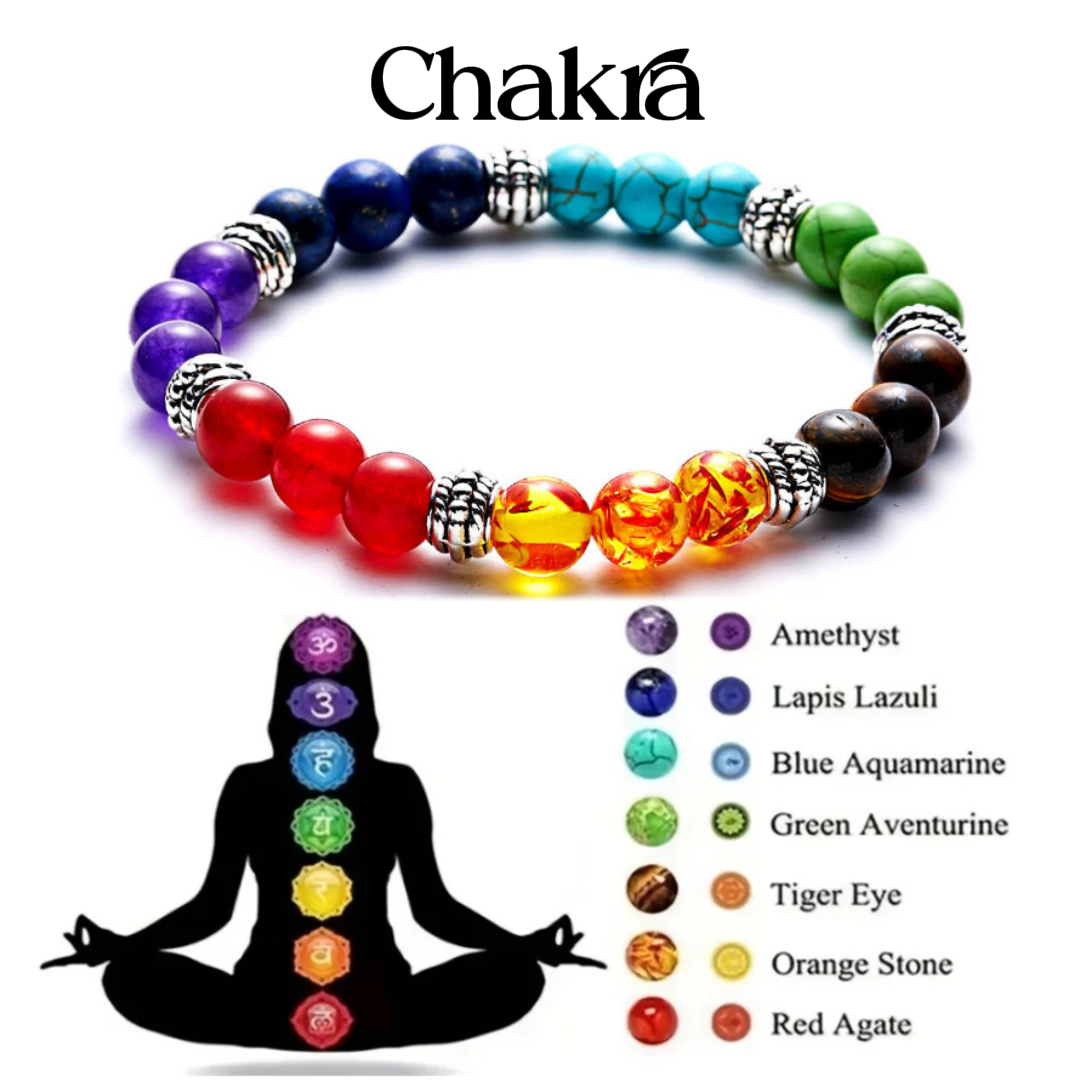 7 Chakra Stones Bracelet amethyst crown third eye full energy balance intuition meditation crystal beads
