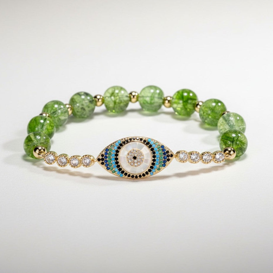 Peridot Evil Eye Bracelet heart chakra emotional protection release resentment toxic energy