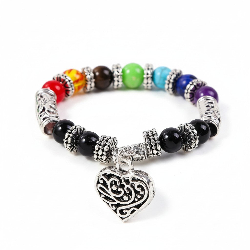 7 Chakra Rainbow Beaded Bracelet Full Chakra Alignment Balance Spiritual Healing Stone Jewelry