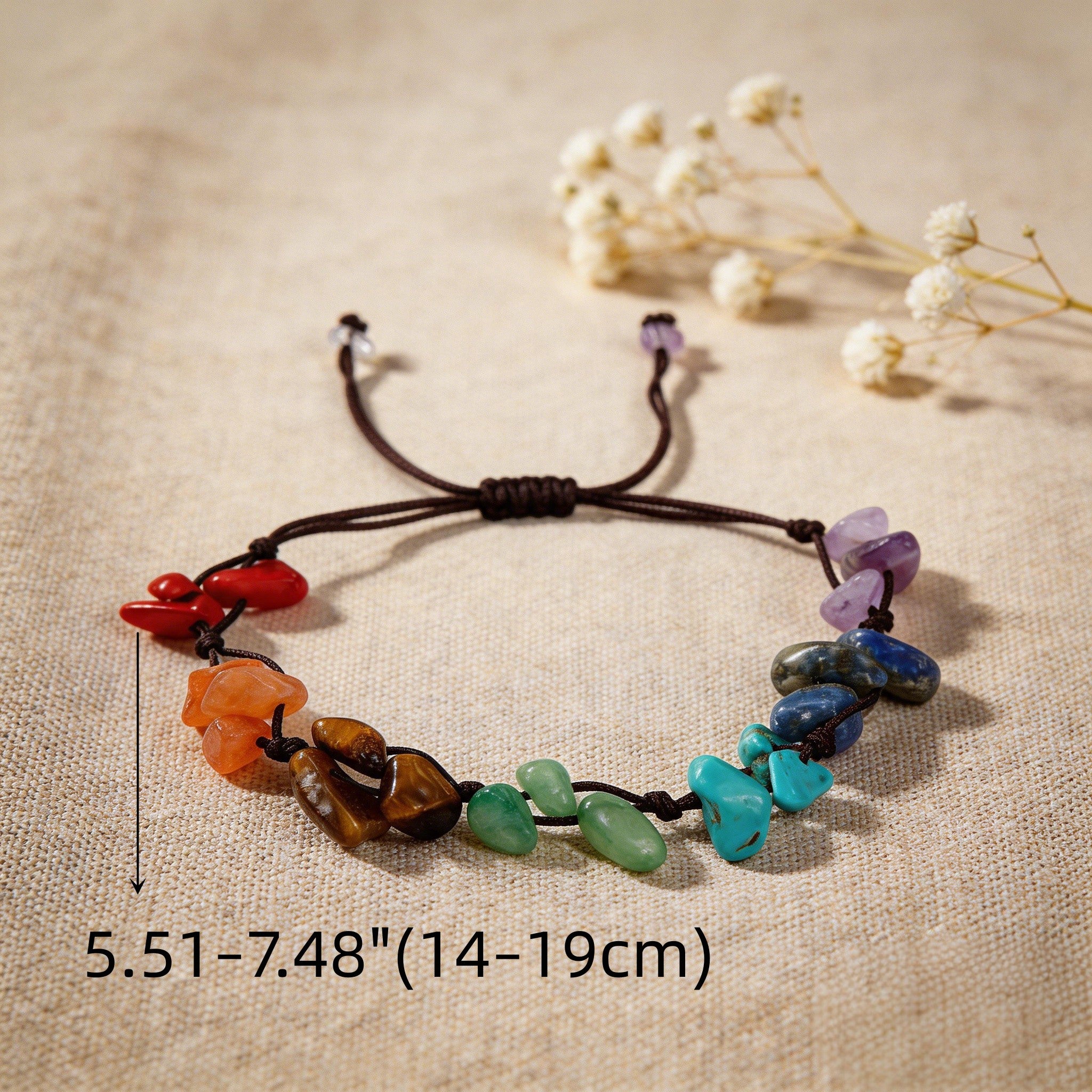 7 Chakra Raw Chip Stone Adjustable Cord Bracelet Chakra Balancing Spiritual Healing Energy Jewelry