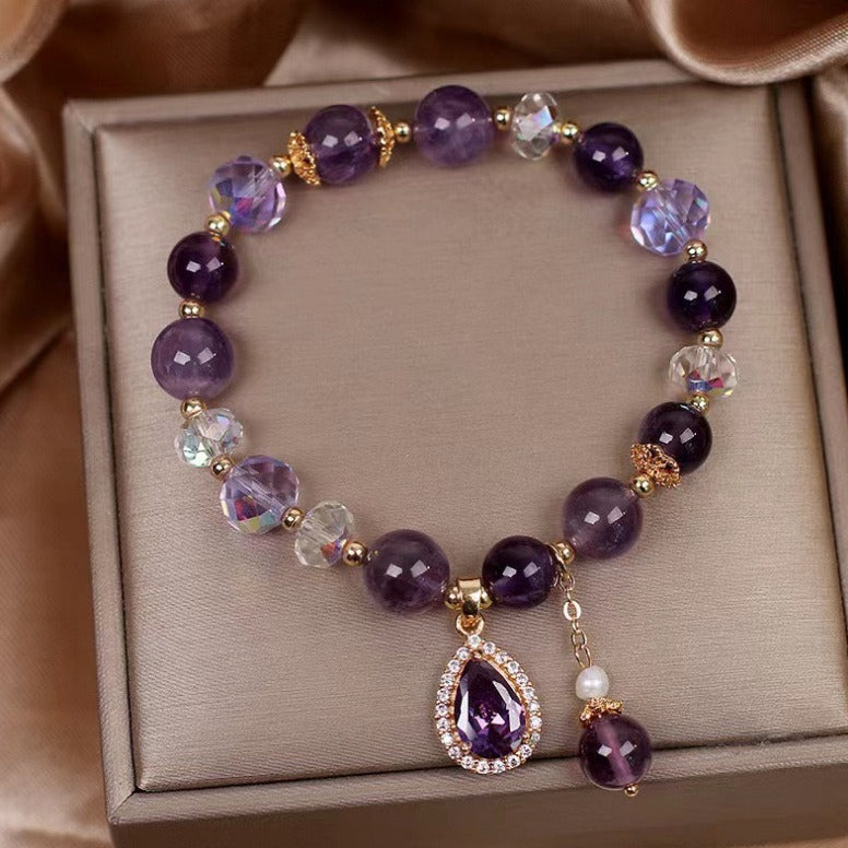 Amethyst Pendant Bead Bracelet