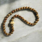 Double-Wrap Green Sandalwood Bead Lotus Pendant Bracelet