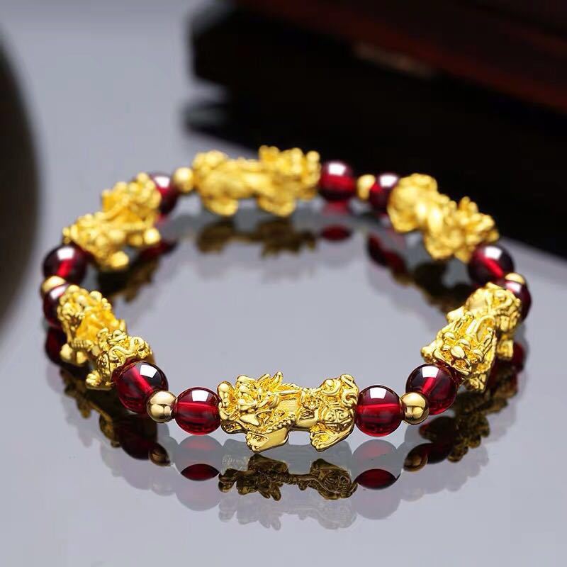 Red Garnet Pixiu Bracelet root chakra stability 666 angel number financial confidence