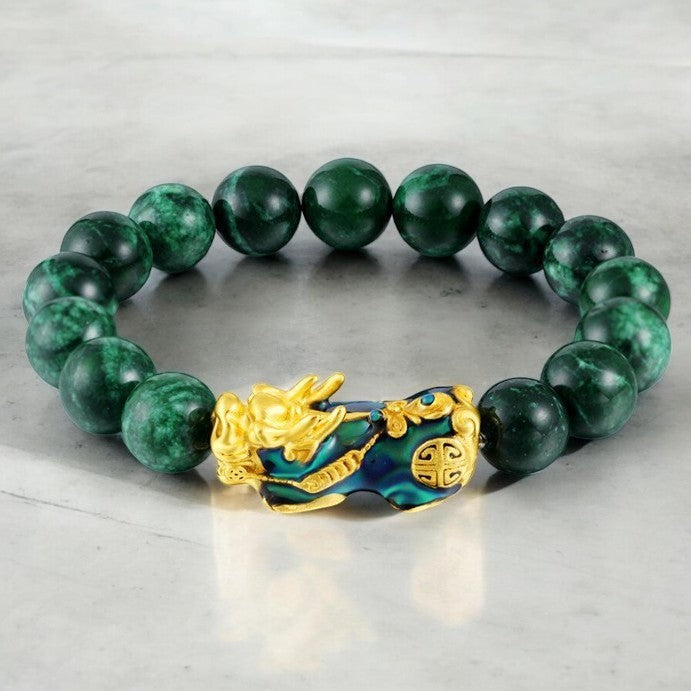 Green Jade Pixiu Bracelet for 666 angel number money balance heart chakra steady abundance feng shui