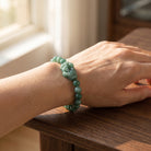 Green Jade Bracelet Worn On Wrist Lifestyle Wear Shot Chakra Aura Healing Everyday Crystal Jewelry