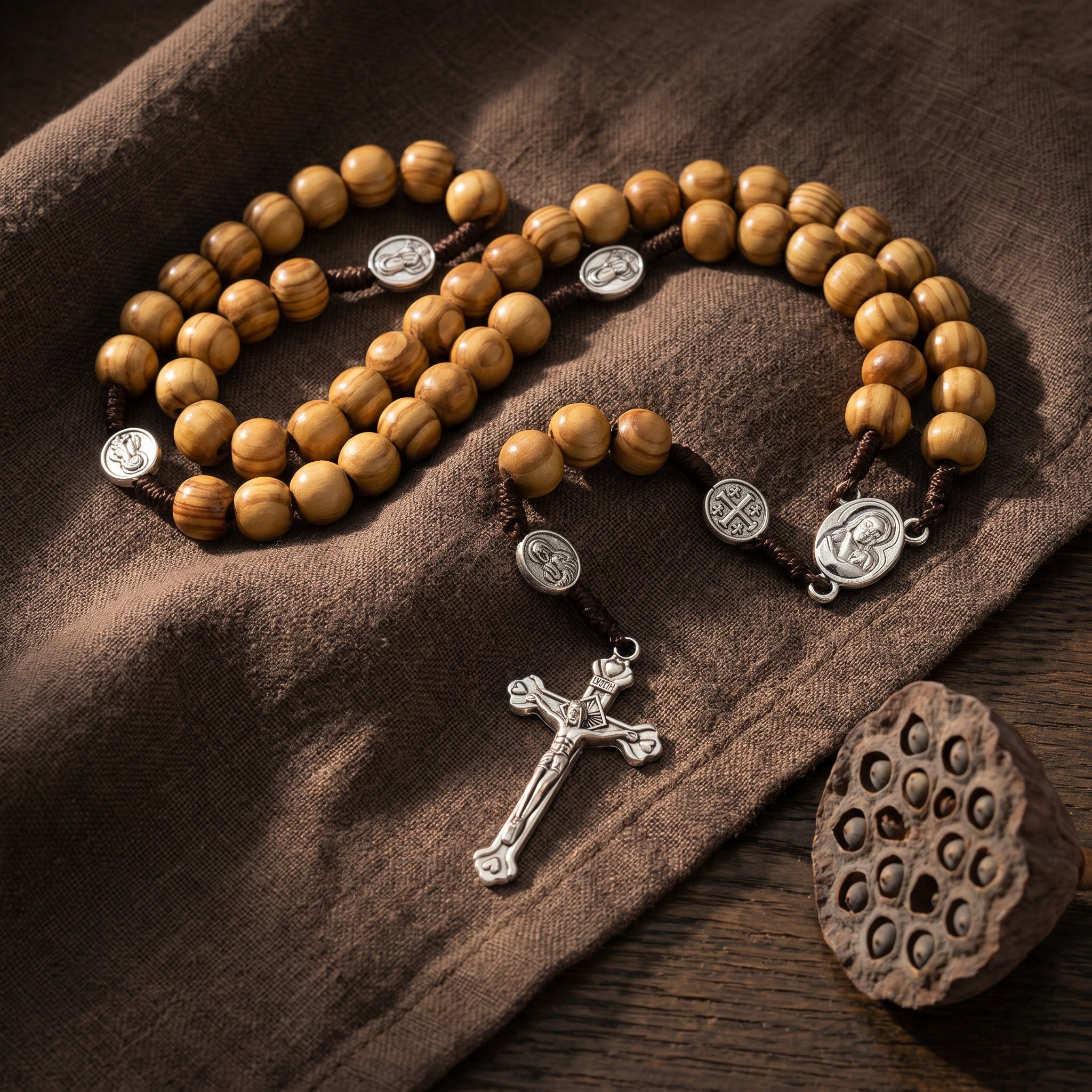 Handmade Olive Wood Rosary Prayer Beads Bracelet – Chakra & Aura