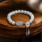 Natural White Jade Flower Pendant Luck Bracelet1