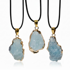 Raw Aquamarine Wire Wrapped Pendant Necklace Throat Chakra Communication Healing Spiritual Jewelry Set